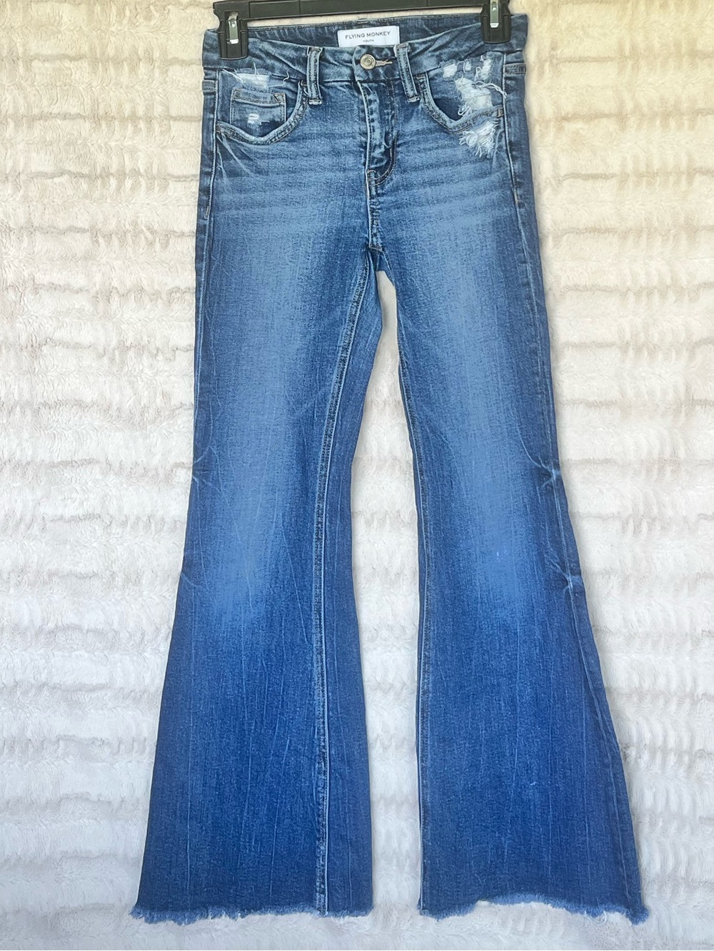 Flying Monkey Medium Blue Flared Distressed Girls Jeans